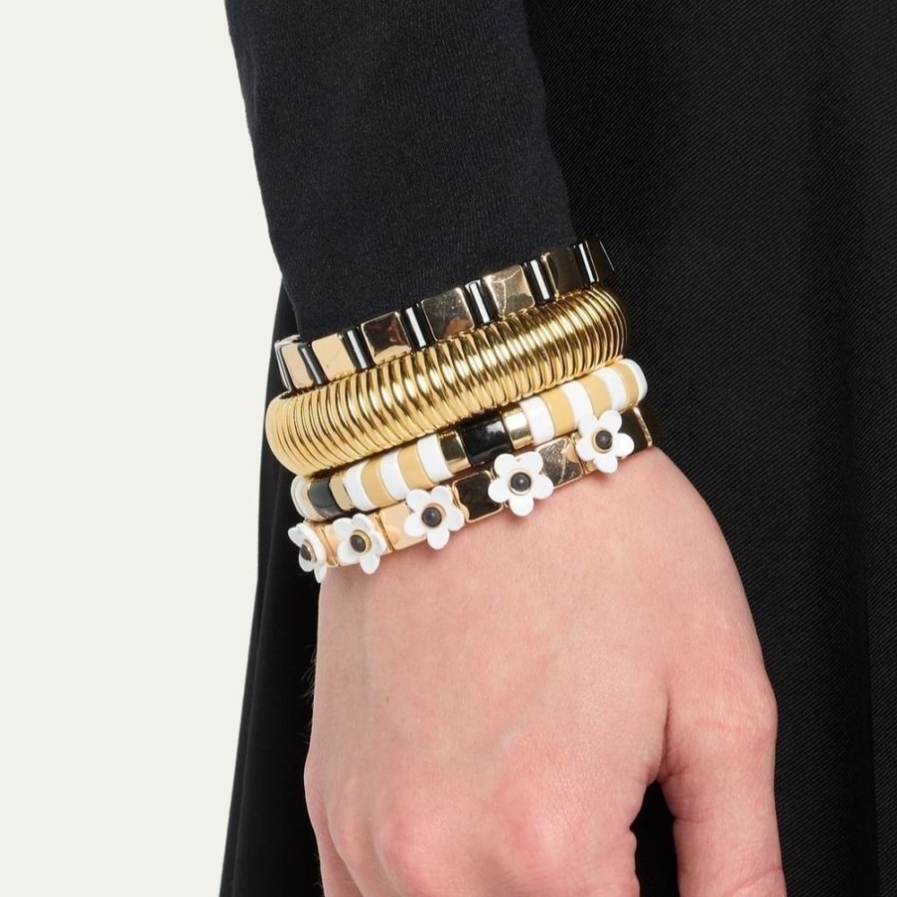 BEN-AMUN Bracelet Gold Plated Flower Stretch Made In USA - Picture 5 of 13